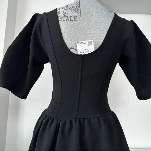 Zara Black Corset Fit & Flare Dress Puff Sleeve Size M - Picture 6 of 9